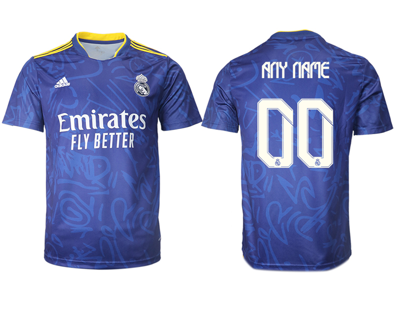 Men 2021-2022 Club Real Madrid away aaa version blue customized Soccer Jersey->paris st german jersey->Soccer Club Jersey